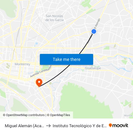 Miguel Alemán (Acapulco - Océano Pacífico) to Instituto Tecnológico Y de Estudios Superiores de Monterrey map