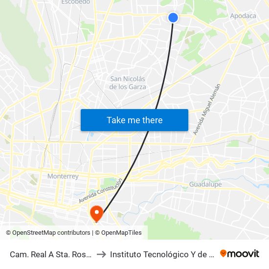 Cam. Real A Sta. Rosa (Plaza Sendero Apodaca) to Instituto Tecnológico Y de Estudios Superiores de Monterrey map