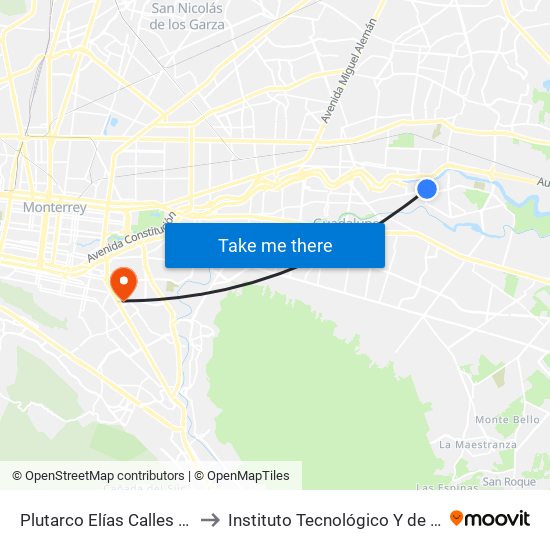 Plutarco Elías Calles (Ubaldo Elizondo - Santa Fe) to Instituto Tecnológico Y de Estudios Superiores de Monterrey map
