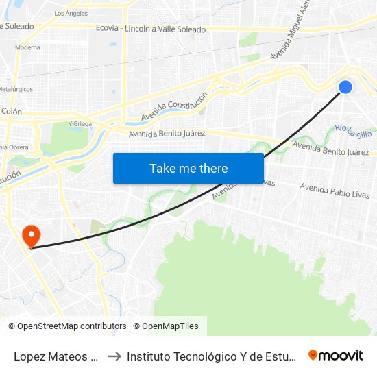 Lopez Mateos X San Sebastián to Instituto Tecnológico Y de Estudios Superiores de Monterrey map