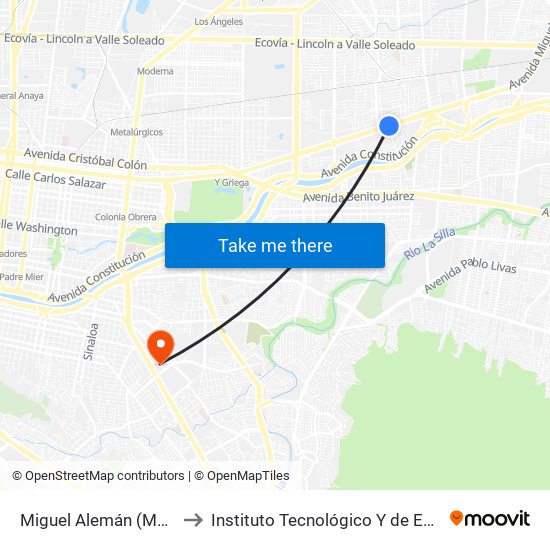 Miguel Alemán (Monumento A La Madre) to Instituto Tecnológico Y de Estudios Superiores de Monterrey map