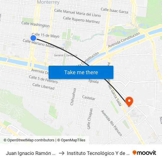 Juan Ignacio Ramón (Cuauhtémoc - Pino Suárez) to Instituto Tecnológico Y de Estudios Superiores de Monterrey map