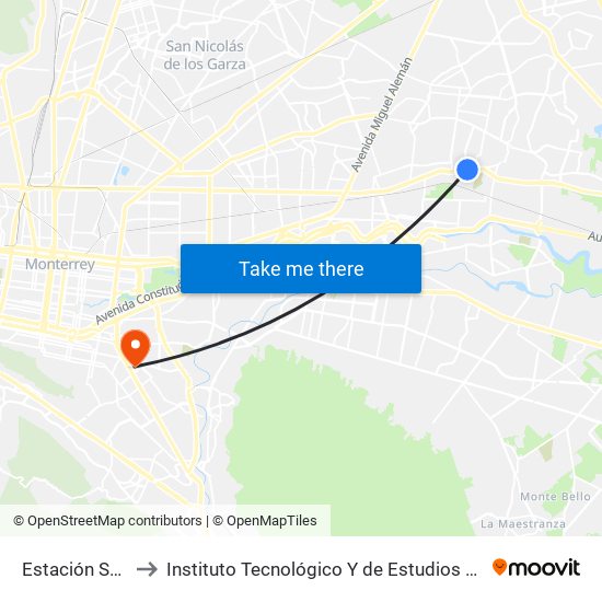 Estación San Miguel to Instituto Tecnológico Y de Estudios Superiores de Monterrey map