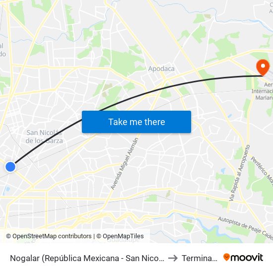 Nogalar (República Mexicana - San Nicolás) to Terminal C map