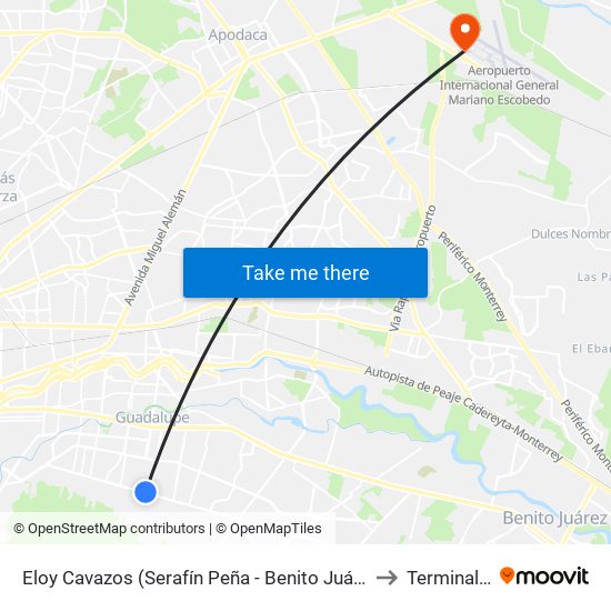 Eloy Cavazos (Serafín Peña - Benito Juárez) to Terminal C map