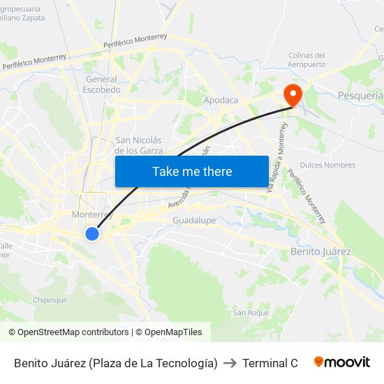 Benito Juárez (Plaza de La Tecnología) to Terminal C map