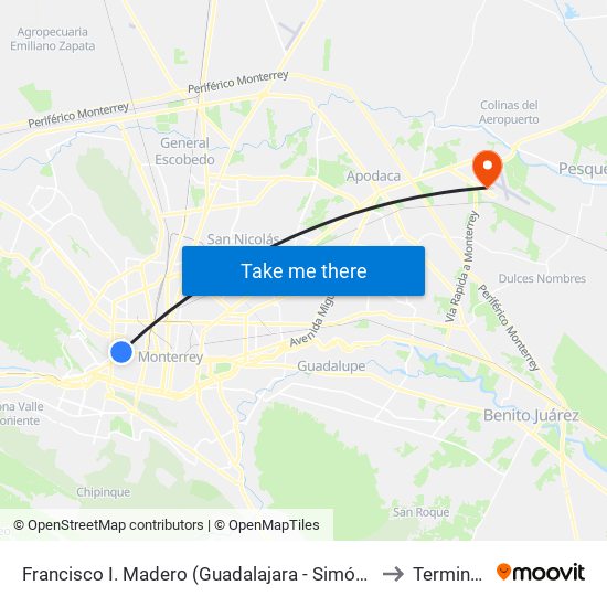 Francisco I. Madero (Guadalajara - Simón Bolívar) to Terminal C map