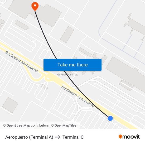 Aeropuerto (Terminal A) to Terminal C map