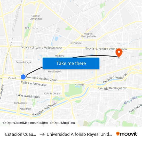 Estación Cuauhtémoc to Universidad Alfonso Reyes, Unidad Lindavista map