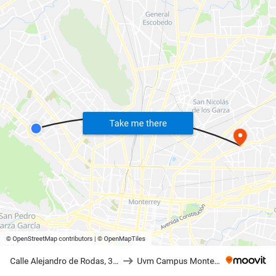 Calle Alejandro de Rodas, 3102 to Uvm Campus Monterrey map