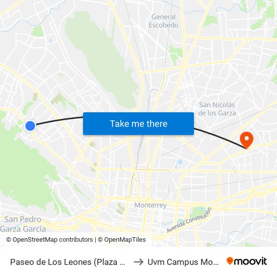 Paseo de Los Leones (Plaza Cumbres) to Uvm Campus Monterrey map