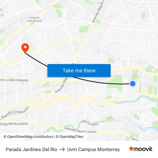 Parada Jardines Del Rio to Uvm Campus Monterrey map
