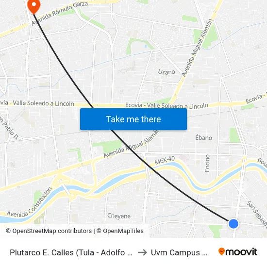 Plutarco E. Calles (Tula - Adolfo López Mateos) to Uvm Campus Monterrey map