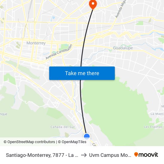 Santiago-Monterrey, 7877 - La Estanzuela to Uvm Campus Monterrey map