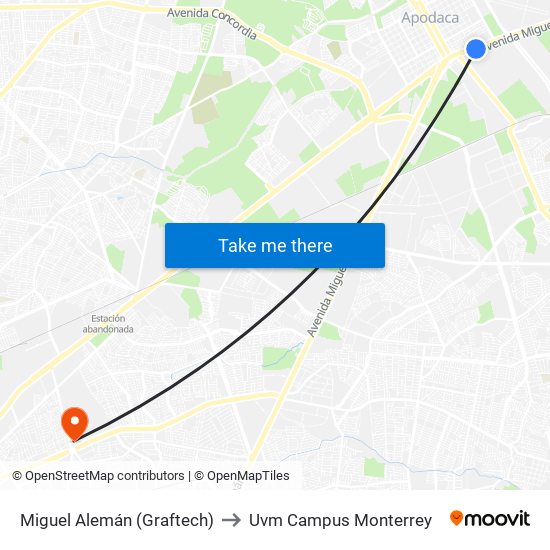 Miguel Alemán (Graftech) to Uvm Campus Monterrey map