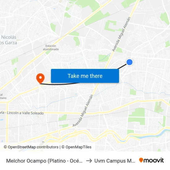 Melchor Ocampo (Platino - Océano Pacífico) to Uvm Campus Monterrey map