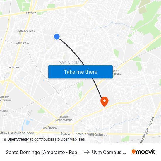 Santo Domingo (Amaranto - República Mexicana) to Uvm Campus Monterrey map