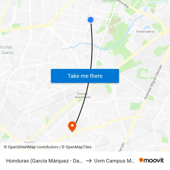 Honduras (García Márquez - Dante Alighieri) to Uvm Campus Monterrey map
