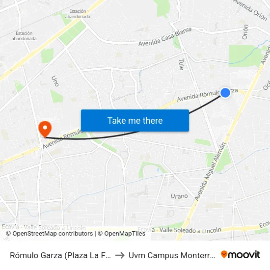 Rómulo Garza (Plaza La Fe) to Uvm Campus Monterrey map