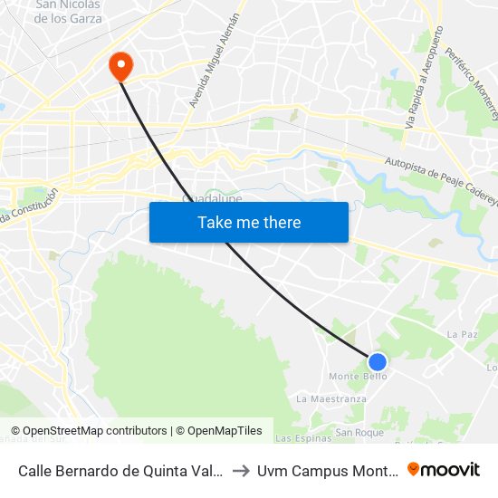 Calle Bernardo de Quinta Valle, 166 to Uvm Campus Monterrey map