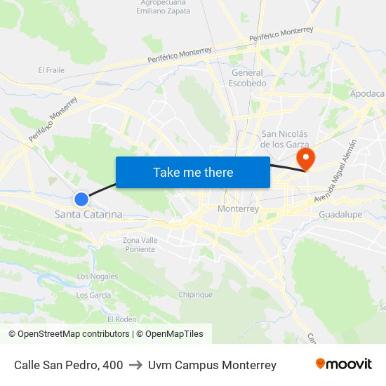 Calle San Pedro, 400 to Uvm Campus Monterrey map