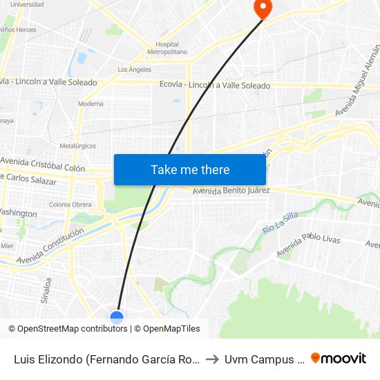 Luis Elizondo (Fernando García Roel - Junco de La Vega) to Uvm Campus Monterrey map