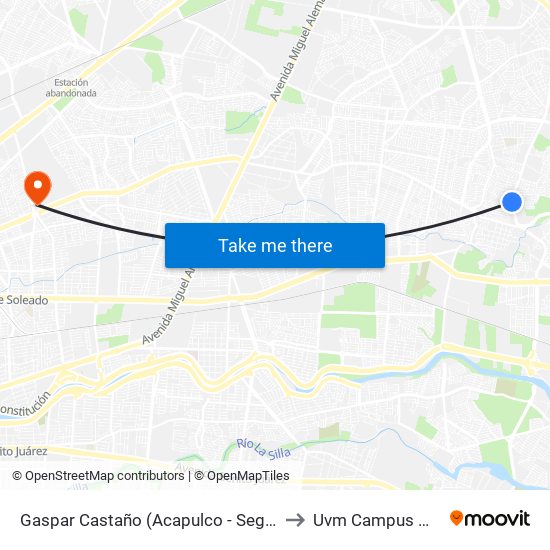 Gaspar Castaño (Acapulco - Segunda Del Nogal) to Uvm Campus Monterrey map