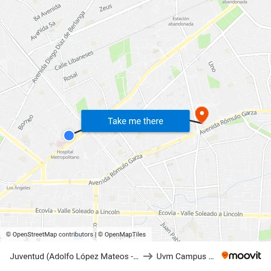 Juventud (Adolfo López Mateos - Plan de San Luis) to Uvm Campus Monterrey map