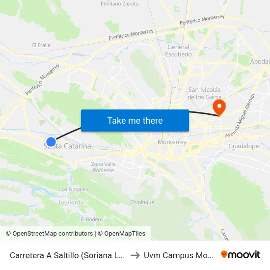 Carretera A Saltillo (Soriana La Puerta) to Uvm Campus Monterrey map