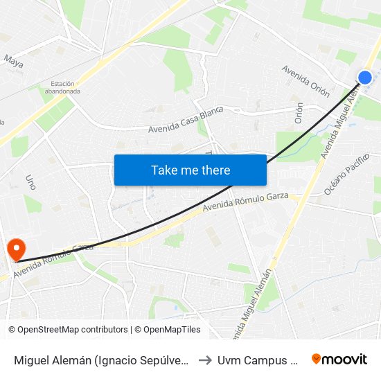 Miguel Alemán (Ignacio Sepúlveda - Encarnación) to Uvm Campus Monterrey map