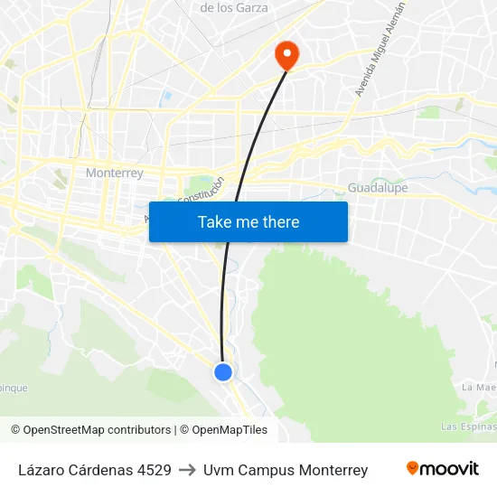 Lázaro Cárdenas 4529 to Uvm Campus Monterrey map
