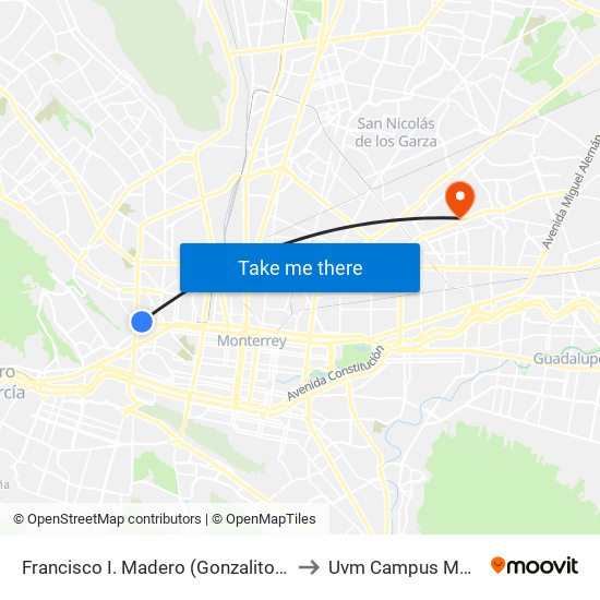 Francisco I. Madero (Gonzalitos - Venecia) to Uvm Campus Monterrey map