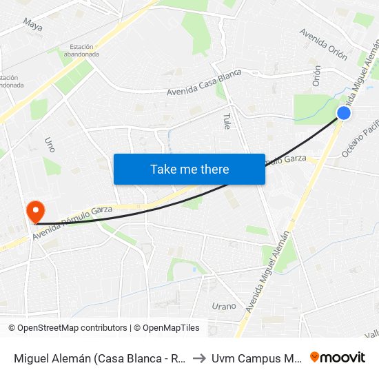 Miguel Alemán (Casa Blanca - Rómulo Garza) to Uvm Campus Monterrey map