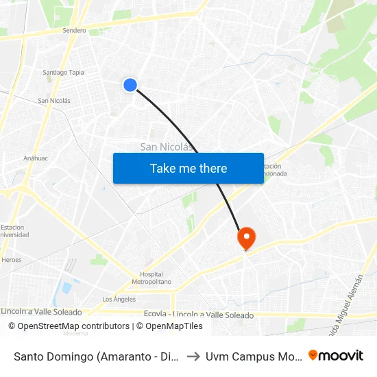 Santo Domingo (Amaranto - Diego Rivera) to Uvm Campus Monterrey map