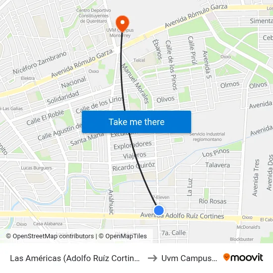 Las Américas (Adolfo Ruíz Cortines - Francisco Sarabia) to Uvm Campus Monterrey map