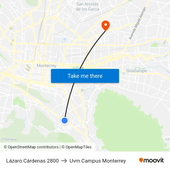 Lázaro Cárdenas 2800 to Uvm Campus Monterrey map