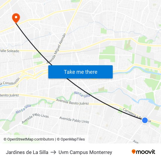 Jardines de La Silla to Uvm Campus Monterrey map