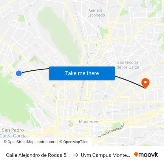 Calle Alejandro de Rodas 5651 to Uvm Campus Monterrey map