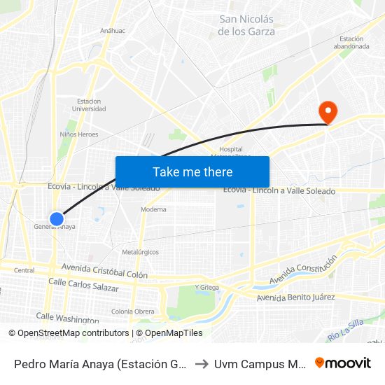 Pedro María Anaya (Estación General Anaya) to Uvm Campus Monterrey map