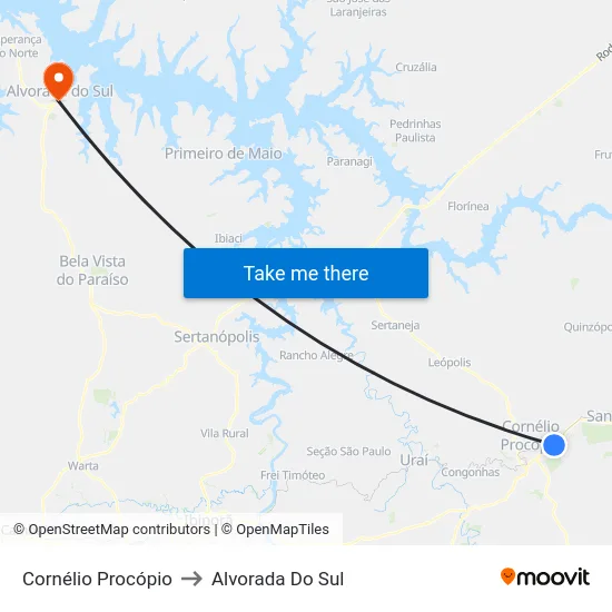 Cornélio Procópio to Alvorada Do Sul map