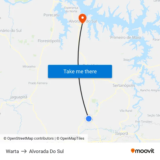 Warta to Alvorada Do Sul map
