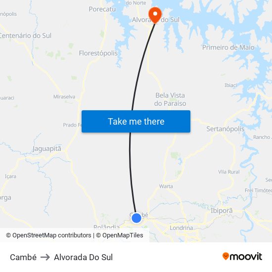 Cambé to Alvorada Do Sul map