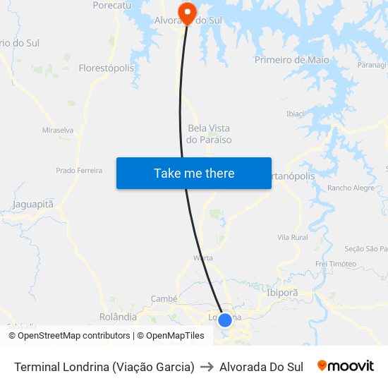 Terminal Londrina  (Viação Garcia) to Alvorada Do Sul map