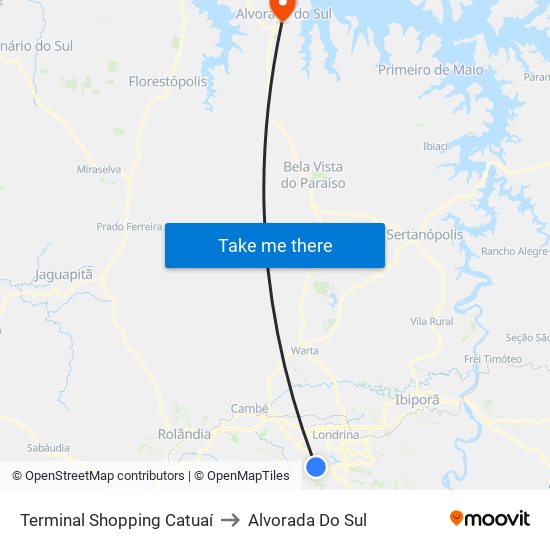 Terminal Shopping Catuaí to Alvorada Do Sul map