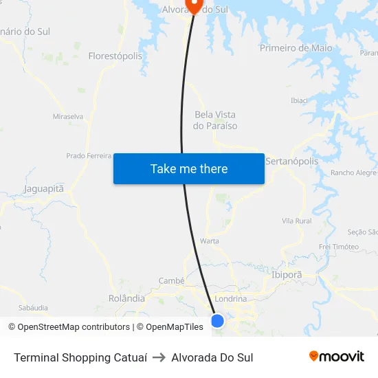 Terminal Shopping Catuaí to Alvorada Do Sul map
