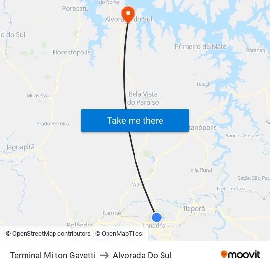 Terminal Milton Gavetti to Alvorada Do Sul map