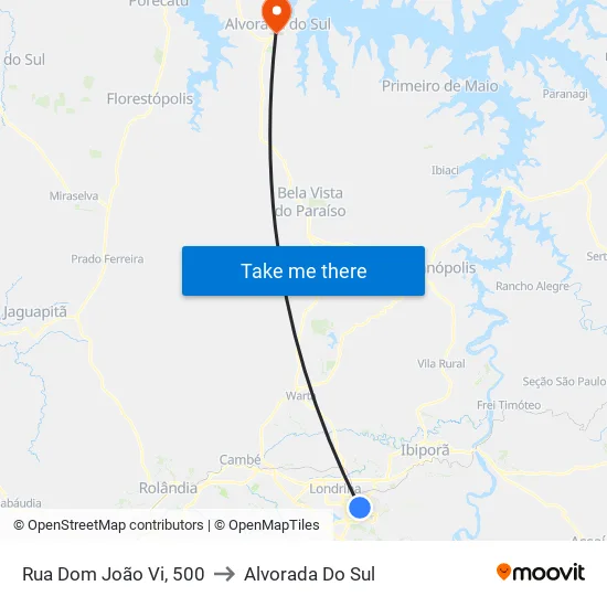 Rua Dom João Vi, 500 to Alvorada Do Sul map