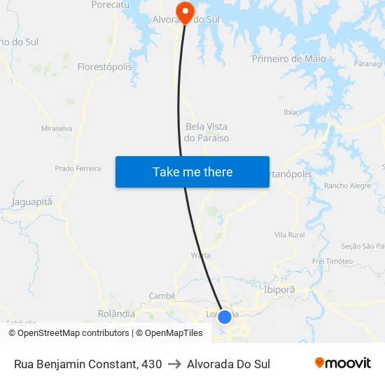 Rua Benjamin Constant, 430 to Alvorada Do Sul map