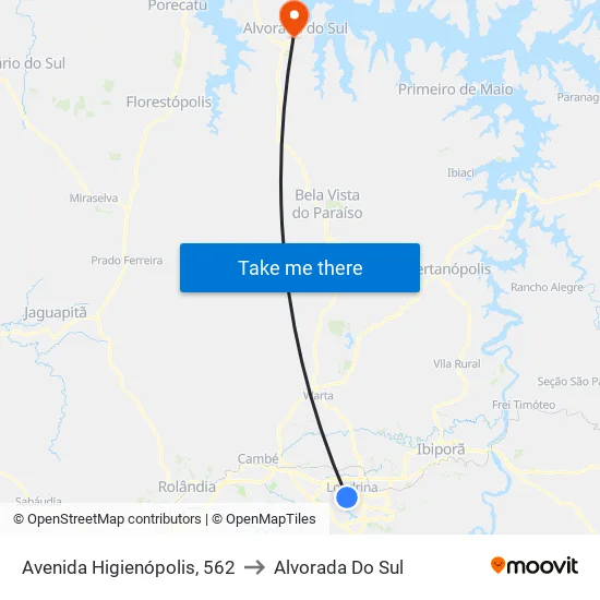 Avenida Higienópolis, 562 to Alvorada Do Sul map