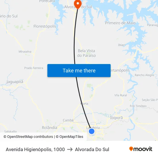 Avenida Higienópolis, 1000 to Alvorada Do Sul map